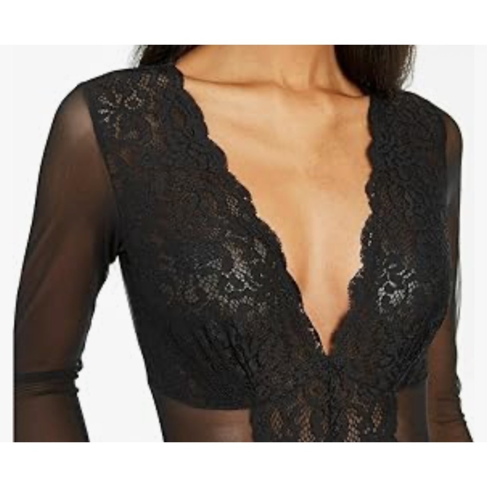 INC International Concepts Sheer Black Long Sleeve Lace Bodysuit (S) NWOT - Picture 2 of 6